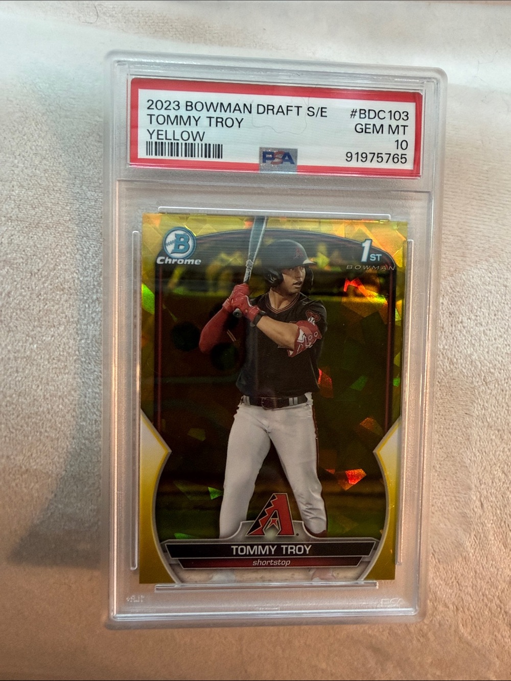 Tommy Troy 2023 1st Bowman Draft Chrome Yellow PSA 10 Baseball Card /75